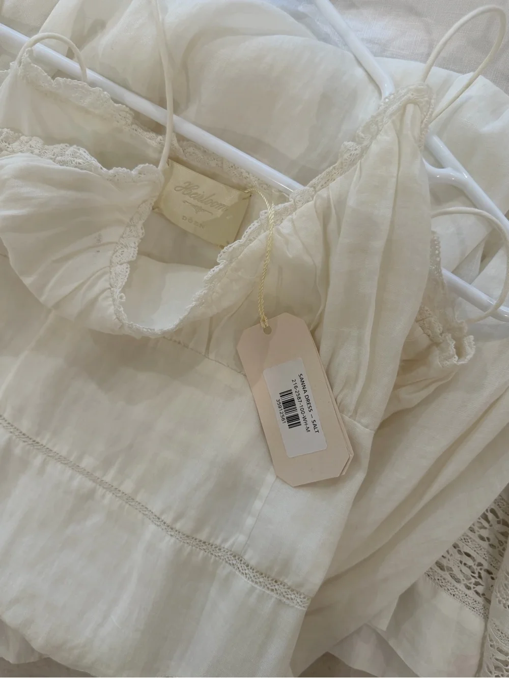 Doen Heirloom Sanna in Salt Cream Midi Cotton Slip Dress with Lace Hem - Picture 3 of 6